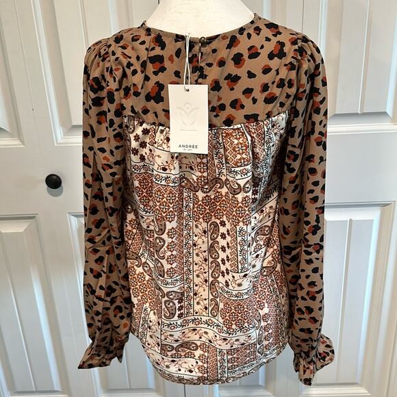 ANDREE BY UNIT Small Mixed Animal/Paisley Print Babydoll Blouse - Picture 8 of 11